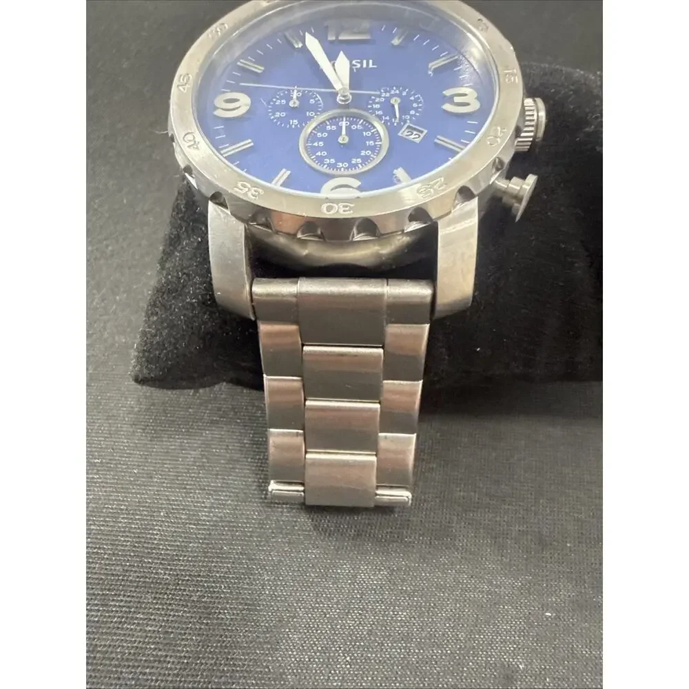 MEN FOSSIL JR-1445 New Battery 50mm Case 6.25” Band Blue Dial Chronograph (B31)